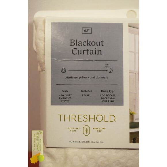 Threshold 50x63" Blackout Embosse Velvet Rod Pocket Curtain Panel Ivory (Marks)* - Picture 6 of 8